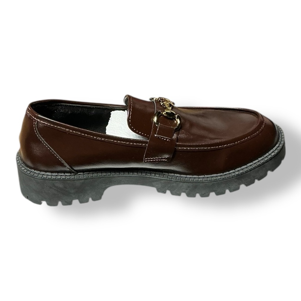 Brown Leather Horsebit Loafers Chunky Lug Sole Gold Hardware EU 40 US 9 - Picture 6 of 11